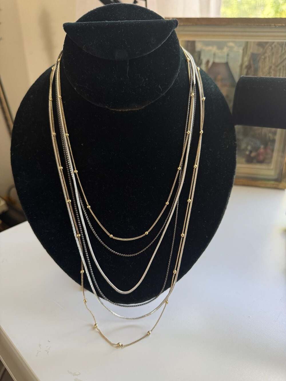 LC Lauren Conrad Mixed Metal Multi Strand Bead Station Layering Necklace